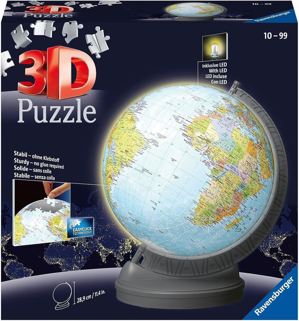 Puzzle 3D 548pcs - globe illuminé avec base rotative