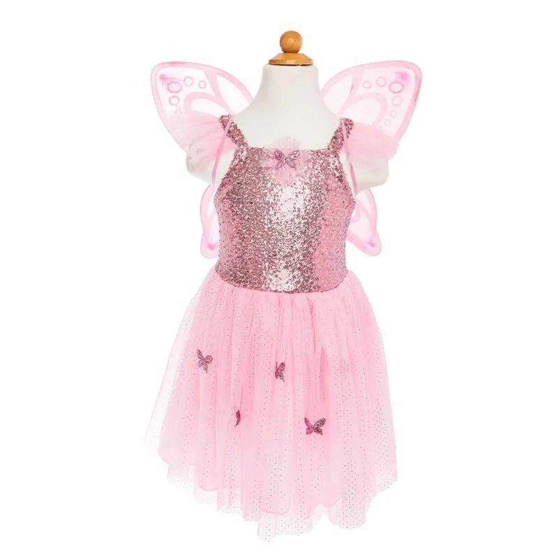 Robe de papillon rose avec ailes 5-7 ans