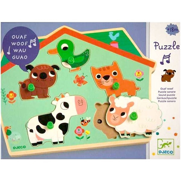 puzzle encastrement bois sonore - ouaf woof