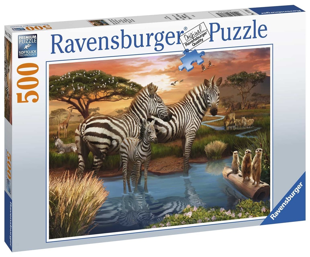 Puzzle 500 pcs - zebres au plan d'eau