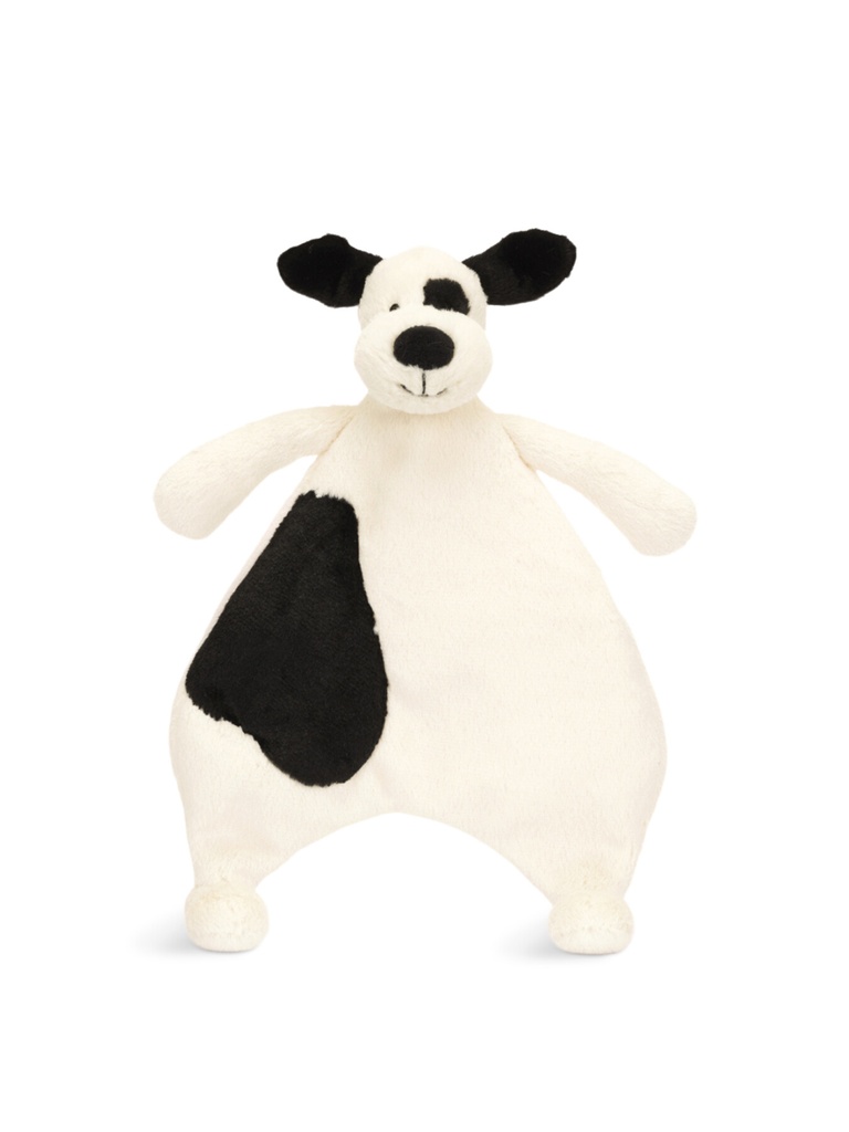 Jellycat bashful black & cream puppy comforter