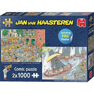 Puzzle JVH 2 X 1000 pièces - Traditions - Le marché aux fromages & La course de voiliers  - 2 puzzles + poster (Jumbo)