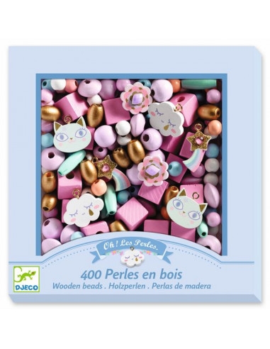 [Djeco-DJ09823] oh les perles - 400 perles en bois arc-en-ciel