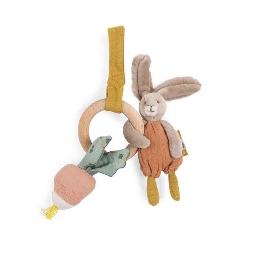 [Moulin Roty-678009] Trois petits lapins - Hochet anneau bois lapin