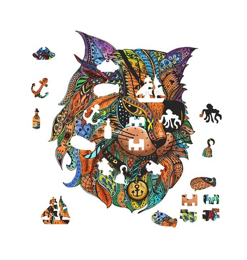 [EUREKA-473616] Rainbowooden puzzles pirate cat