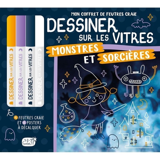 Coffret feutres craie - sur les vitres monstres et sorcières