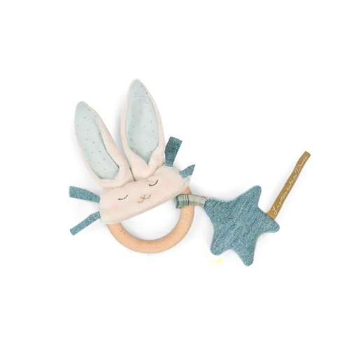 [Moulin Roty-667007] La petite école de danse - Hochet anneau bois lapin bleu