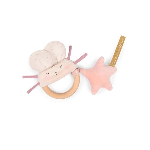 [Moulin Roty-667006] La petite école de danse - Hochet anneau bois souris rose