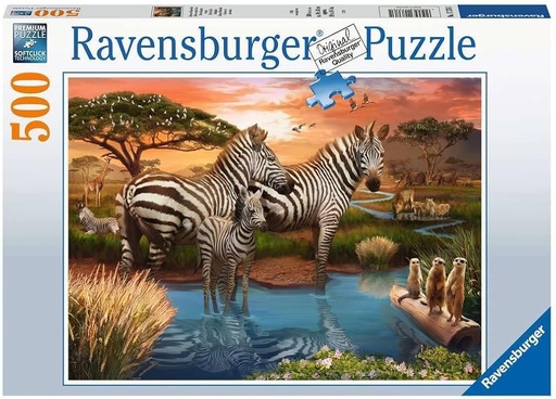 [Ravensburger-120003656] Puzzle 500 p - Zèbres plan d'eau 500